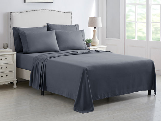 Kathy Ireland 1298TWDKGR Twin Size Brushed Microfiber Sheet Set, Dark Gray - 6 Piece