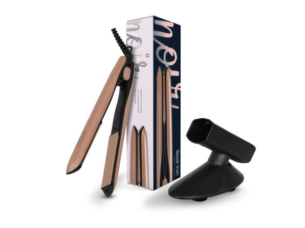 Noir iron 1"Ceramic & Flat Iron + Heat Resistant Hair Tool Holder Set Rose Gold - Product Image