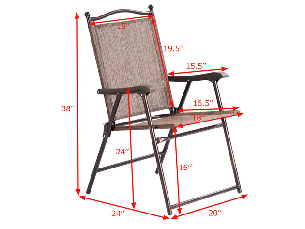 Set of 2 Patio Folding Sling Back Camping Deck Chairs Outdoor Garden Beach 
