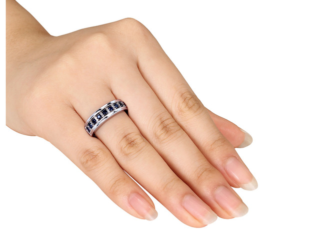 Blue Sapphire Ring 3/5 Carat (ctw) with Diamonds in 10k White Gold - 10