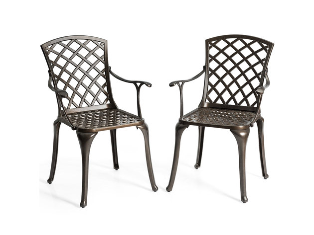 Costway Outdoor Cast Aluminum Arm Dining Chairs Set of 2 Patio Bistro Chairs - Bronze