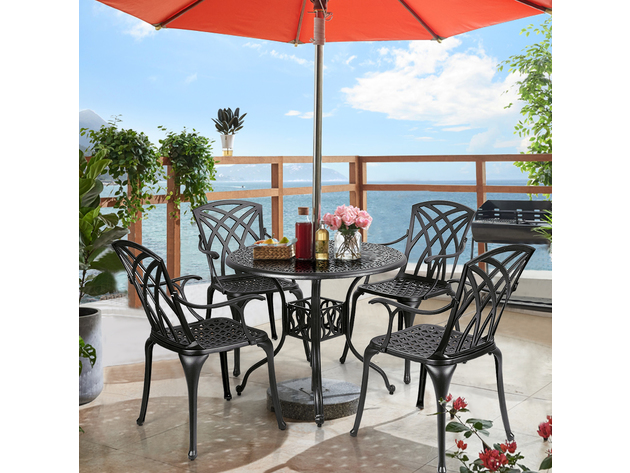 Costway 5 Piece Cast Aluminum Patio Dining Set Garden Deck Furniture - Black