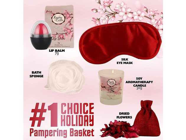 Cranberry & Cherry Blossom Spa Gift Basket. Luxurious Natural Bath Gift Set Holiday Gift Basket