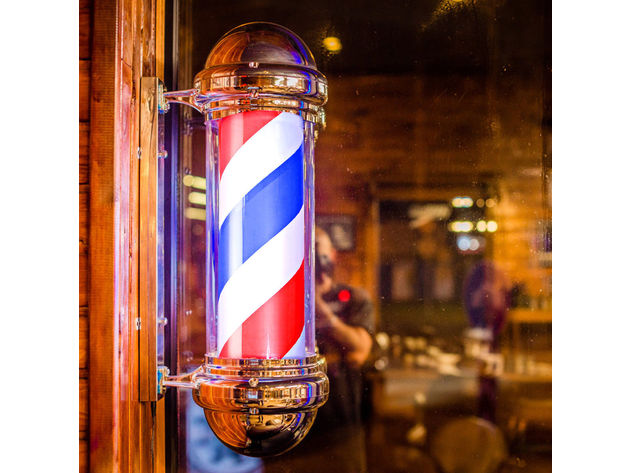 Costway 30'' Barber Shop Pole Red White Blue Rotating Light Stripes Sign Hair Salon - As pic