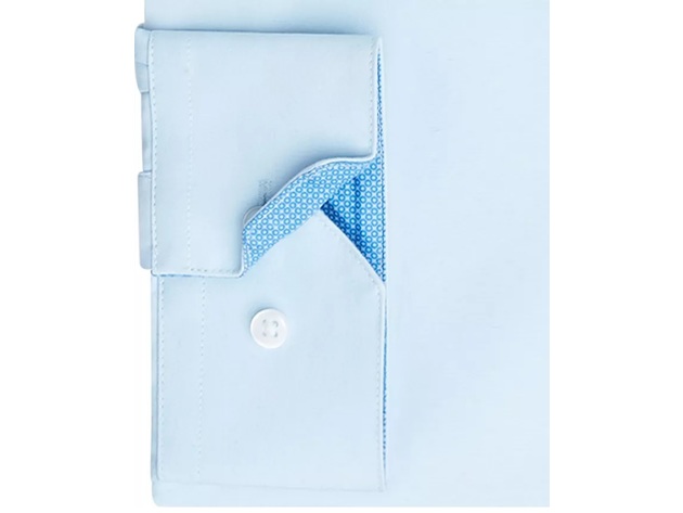Tasso Elba Men's Regular Fit Non-Iron Fine Herringbone French Cuff Dress Shirt Blue Size Extra Large