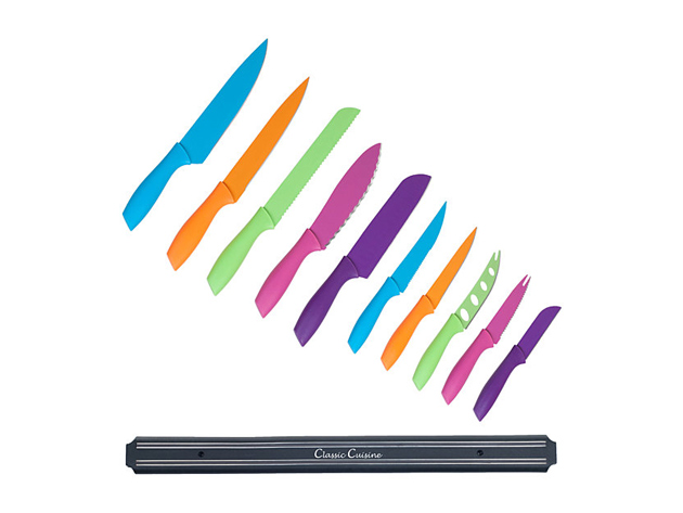 Classic Cuisine 10-Piece Multi-Colored Knife Set & Magnetic Bar