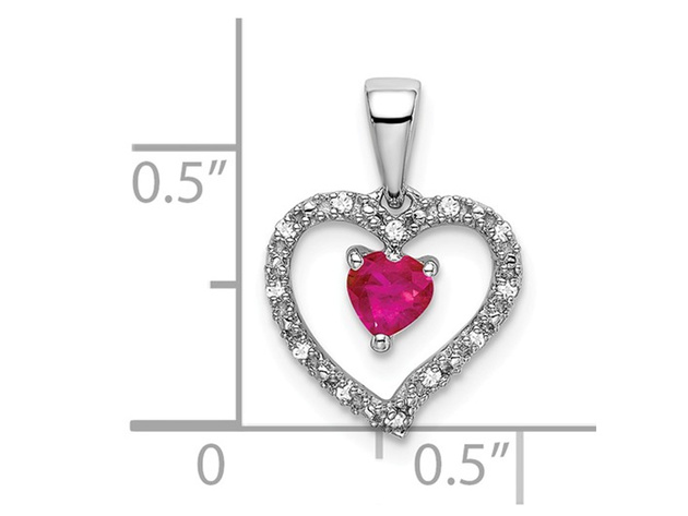 1/6 Carat (ctw) Natural Ruby Heart Pendant Necklace in 14K White Gold with Chain and Accend Diamonds
