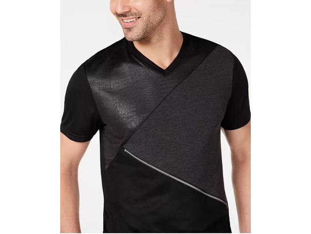 INC International Concepts Men's V-Neck Mixed Media T-Shirt Black Size Large