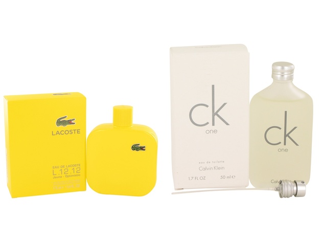 Gift set  Lacoste Eau De Lacoste L.12.12 Jaune by Lacoste EDT Spray 5.9 oz And  CK ONE EDT Pour/Spray (Unisex) 1.7 oz