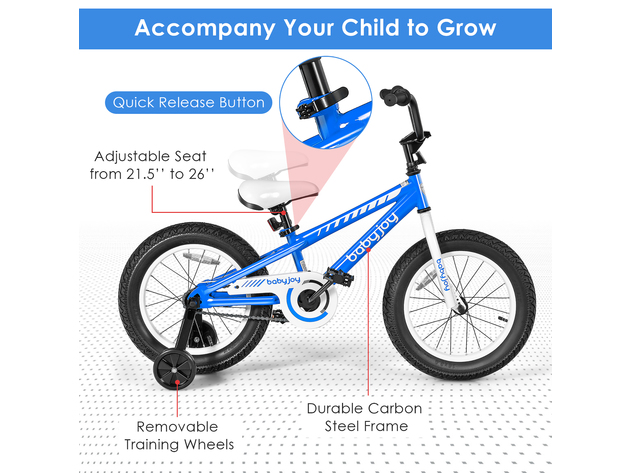 Babyjoy 16'' Kids Bike Bicycle w/ Training Wheels for 5-8 Years Old Girls Boys - Blue