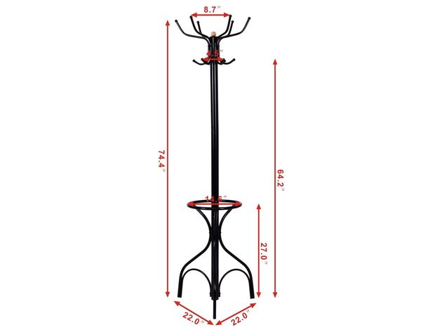 Costway Metal Coat Hat Rack Organizer Clothes Hanger Hooks Tree Stand Umbrella Holder - Black