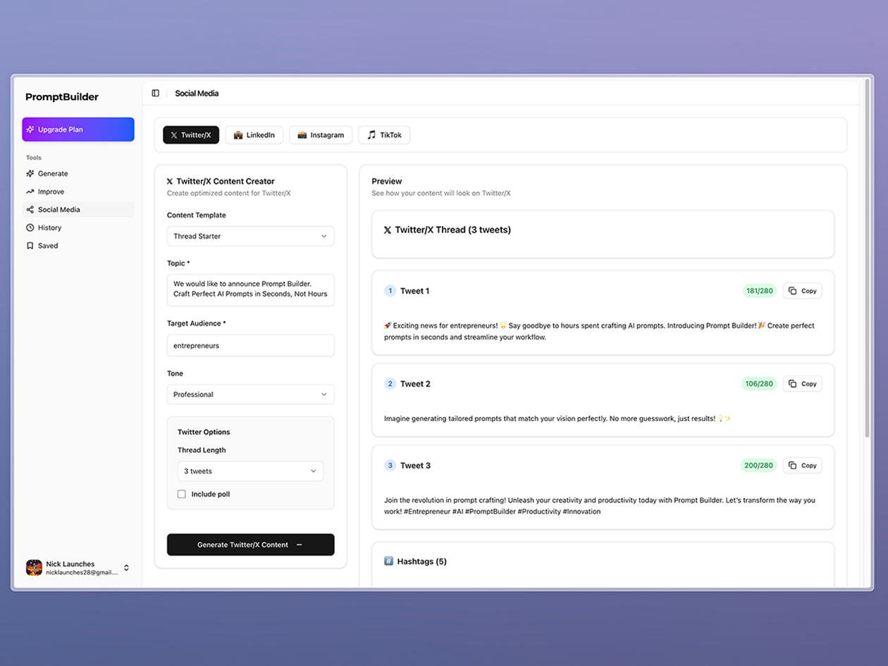 PromptBuilder - AI Prompt Engineer: Lifetime Subscription (Unlimited Plan)