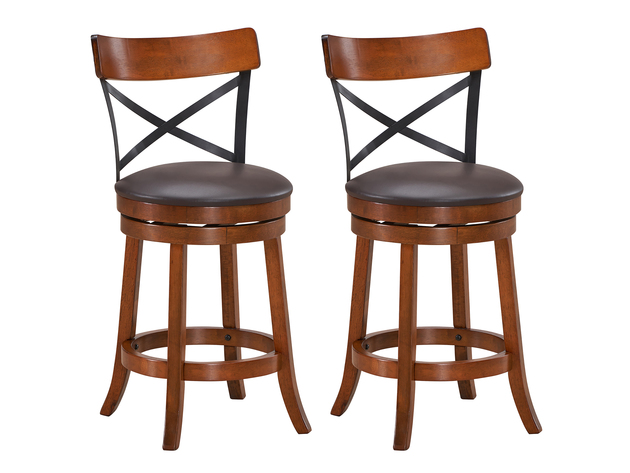 Costway Set of 2 Bar Stools Swivel 25'' Dining Bar Chairs with Rubber Wood Legs - Walnut, Black, Brown