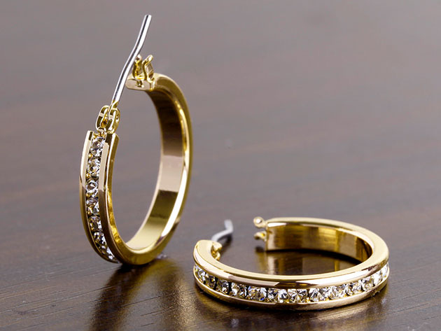 Gold Plated Cubic Zirconia Hoop Earrings