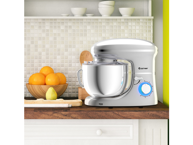 Costway 6.3 Quart Tilt-Head Food Stand Mixer 6 Speed 660W w/Dough Hook, Whisk Silver - Silver