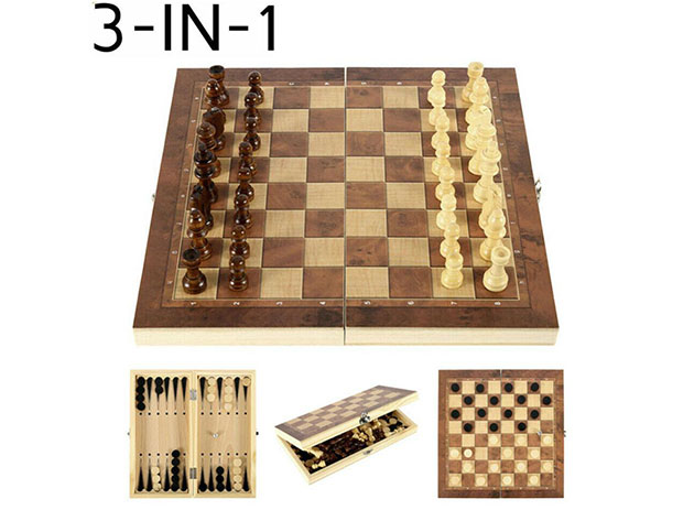 3-in-1 Folding Wooden Chess Set