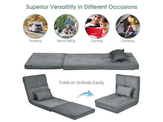 Costway Floor Folding Sofa Chair Lounger 6 Positon Adjustable Sleeper Bed Couch Recliner - Gray