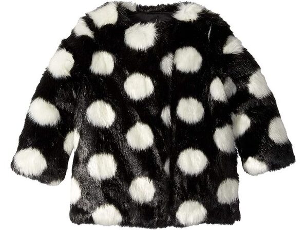 Kate Spade New York Girl's Polka Dot Faux Fur Coat with Front Snap Closure  and Side-seam Pockets, Size 8, Black