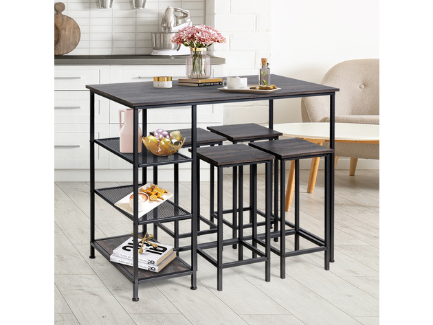 Costway Bar Pub Table Industrial Counter Black Dining Table with Metal Frame - As the picture shows