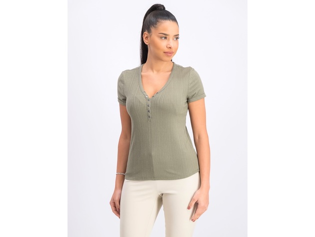 Hippie Rose Juniors' Rib-Knit Snap-Front Top Green Size Large