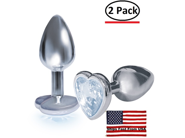 ( 2 Pack ) The 9's the Silver Starter Heart Bejeweled Stainless Steel Plug - Diamond