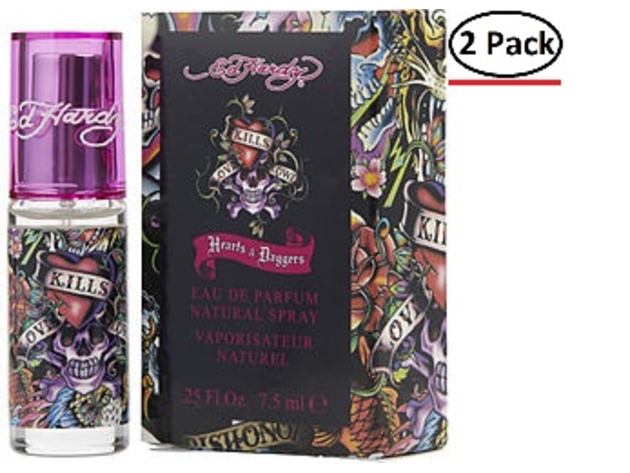 ED HARDY HEARTS & DAGGERS by Christian Audigier EAU DE PARFUM SPRAY MINI .25 OZ for WOMEN ---(Package Of 2)