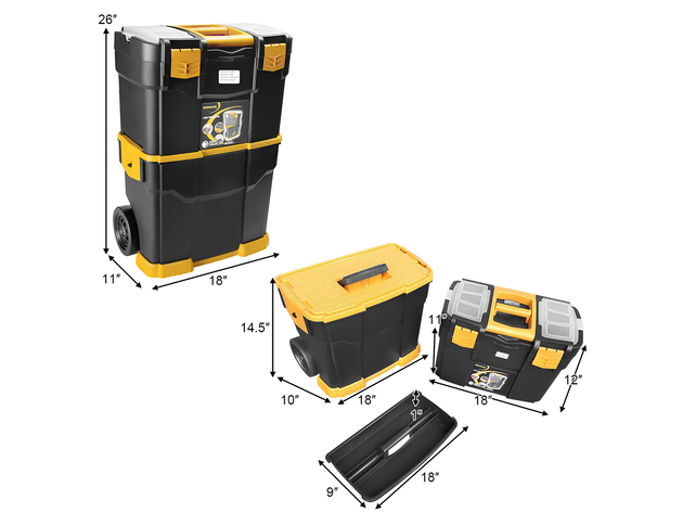 Costway Rolling Toolbox Stackable Cabinet Storage Chest Organizer w/ Foldable Handle - Black, Yellow