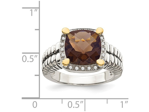 3.60 Carat (ctw) Smokey Quartz Cable Ring in Sterling Silver with 14K Gold Accents - 8