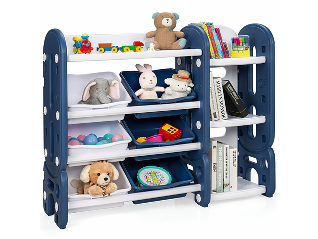 Costway Kids Toy Storage Organizer w/ Bins & Multi-Layer Shelf for Bedroom Playroom Blue