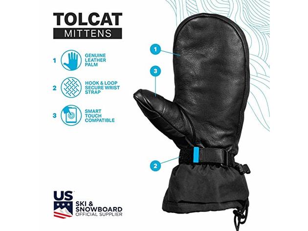 Wildhorn Tolcat Unisex Waterproof Leather Ski Mittens Compatible, Size 6 Stealth (Refurbished)