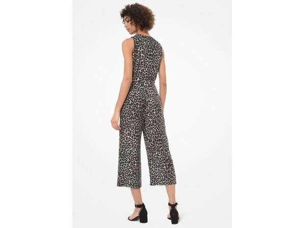 Michael Kors Women's Cropped Belted Animal-Print Jumpsuit Grey Size 4 |  StackSocial