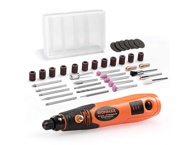 Cordless Rotary Tool Kit Lithium-Ion Battery Powered 3 Speed w /40 Accessories - Orange+Black