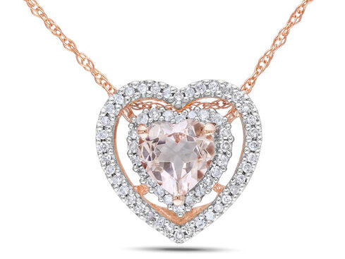 Morganite and Diamond Heart Pendant Necklace 4/5 Carat (ctw) in