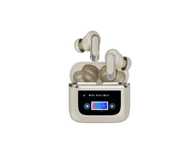 True Wireless Noise Cancelling Earbuds with Touchscreen Case Gold
