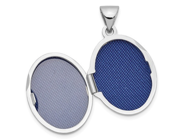 14K White Gold 17mm Oval Locket with Border and Chain