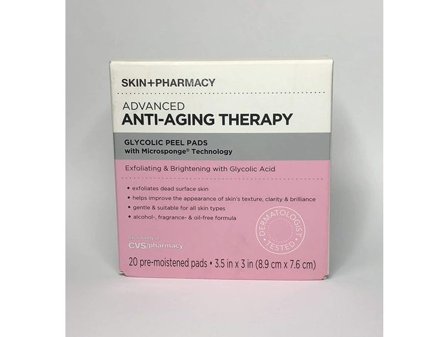 Skin + Pharmacy Anti-aging Glycolic Peel Pads with Microsponge Technology, 20 Count