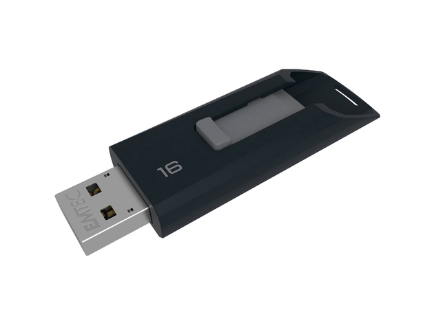 Emtec 16 Gygabytes Convenient Slide-To-Open Retractable System USB 2.0 Flash Drive (New Open Box)