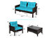 Costway 4PCS Patio Rattan Furniture Set Loveseat Sofa Coffee Table W/Turquoise Cushion