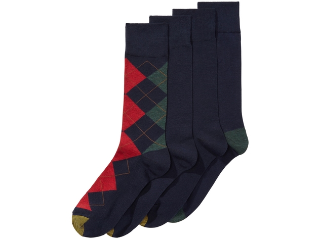 Gold Toe Men's 4 Pack Argyle Midweight Socks Black Size Regular