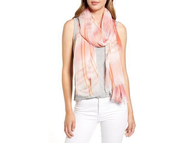 Nordstrom Silk Lightweight Yarn Dyed Stripe Wrap Scarf for Women, Softened with a Whisper of Silk, Patterned in Yarn-Dyed Stripes, One Size, Pink