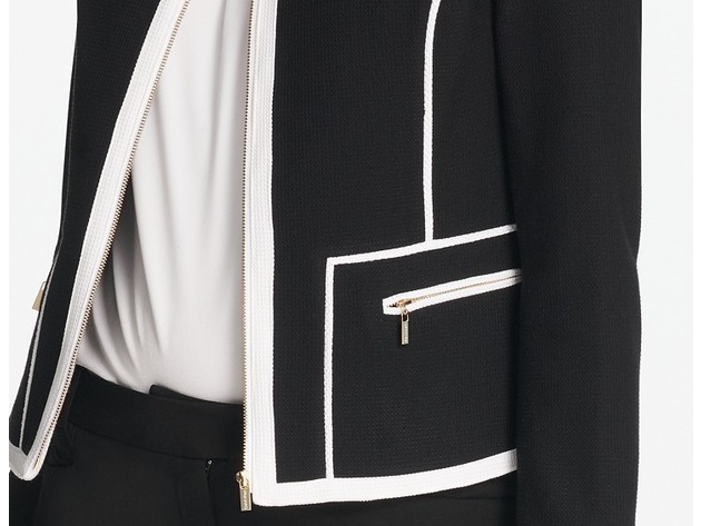 Calvin Klein Women's Piped-Trim Jacket Black Size 6