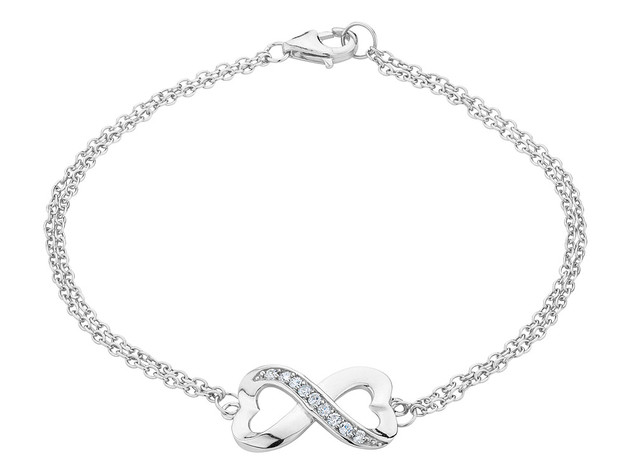Infinite Love Double Heart Created White Topaz Bracelet in Sterling Silver