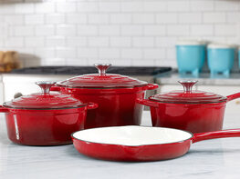 Basque 7-Piece Enameled Cast Iron Cookware Set (Rouge Red)