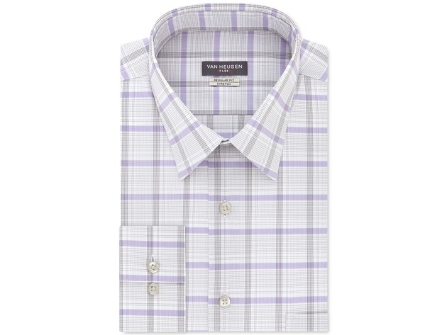 Van Heusen Men's Classic/Regular-Fit Stretch Flex Check Dress Shirt Gray 16.5-32-33
