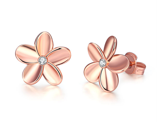18K Rose Gold Flower Stud Earrings with Swarovski Crystals