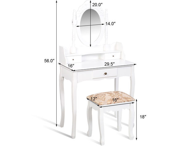 Costway Vanity Table Jewelry Makeup Desk Bench Dresser Stool White