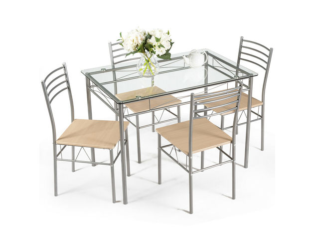 Costway 5 Piece Dining Set Table And 4 Chairs Glass Top Kitchen Breakfast Furniture 