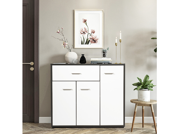 Costway Buffet Sideboard Cabinet Console Table Storage Unit Entryway Furniture W/Shelf - White & Gray