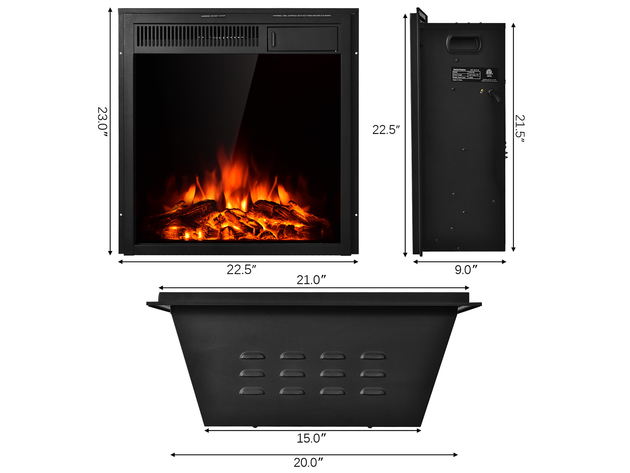 Costway 22.5'' Electric Fireplace Insert Freestanding & Recessed Heater Log Flame Remote - Black