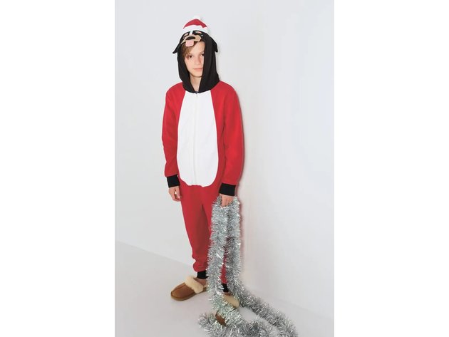 Tucker + Tate 100% Polyester Santa Dog One-Piece Hooded Pajamas for Boys, Keep Your Little One's Holiday Dreams Wild, Large: 10 Inches-12 Inches, Red